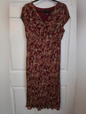 Vintage Venezia 100% Silk Paisley Midi Dress Red Whimsigoth Y2K Plus 14/16